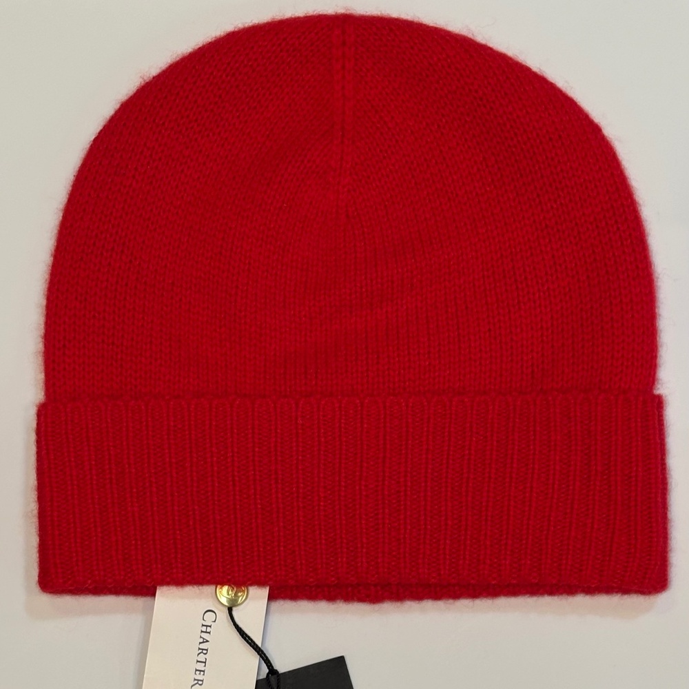 NWT Charter Club 100% Cashmere Cuffed Beanie Calypso Red OS